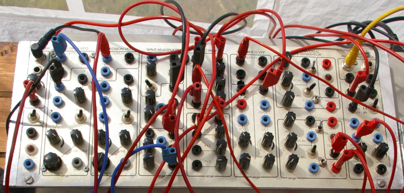 A Serge modular system based on a 1970s design. Each module is labeled at the top edge, e.g. Wave Multiplier, and extends down to the bottom edge in a column. Note that although the modules have the same height, they have different widths. Image © mikael altemark/CC-BY-2.0.